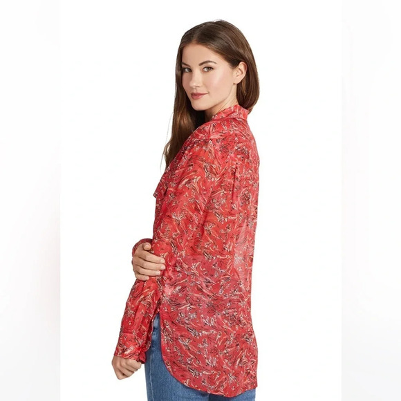 Iro Printed Button Down Shirt Top Red Size 36 US 4 B17 - Picture 2 of 11